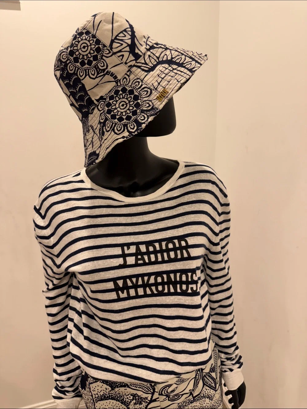 Christian Dior Toile de Jouy Bucket Hat Navy Ivory Cotton Size 58 NEW